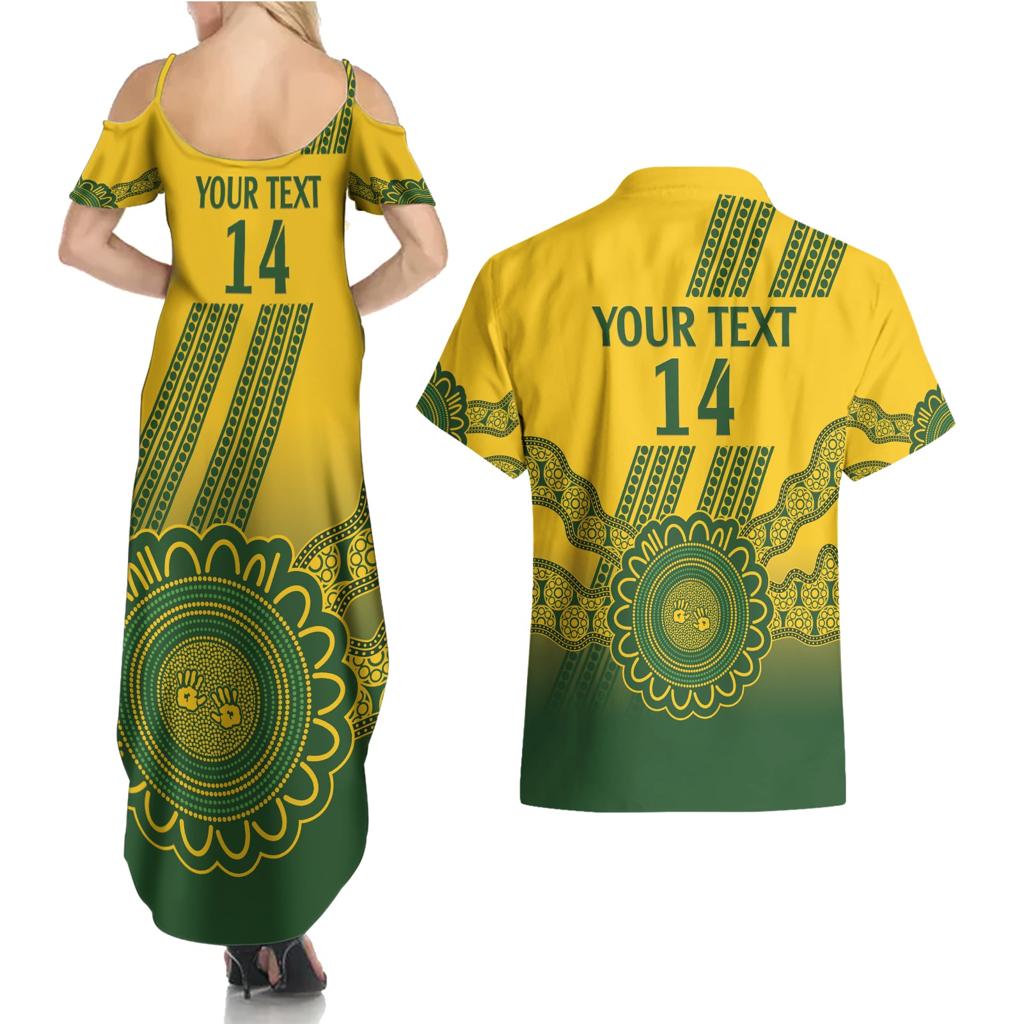 Custom Australia Matildas Couples Matching Summer Maxi Dress and Hawaiian Shirt Aussie Aboriginal Gold Version