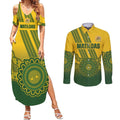 Custom Australia Matildas Couples Matching Summer Maxi Dress and Long Sleeve Button Shirt Aussie Aboriginal Gold Version