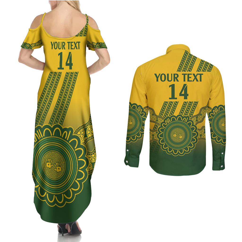 Custom Australia Matildas Couples Matching Summer Maxi Dress and Long Sleeve Button Shirt Aussie Aboriginal Gold Version