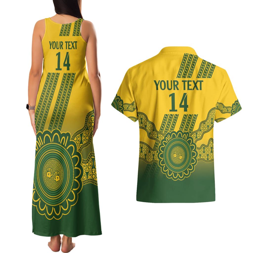 Custom Australia Matildas Couples Matching Tank Maxi Dress and Hawaiian Shirt Aussie Aboriginal Gold Version