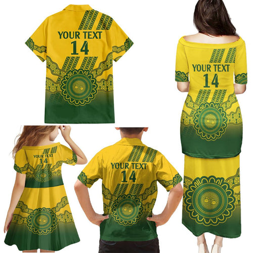 Custom Australia Matildas Family Matching Puletasi and Hawaiian Shirt Aussie Aboriginal Gold Version