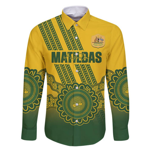 Custom Australia Matildas Family Matching Puletasi and Hawaiian Shirt Aussie Aboriginal Gold Version