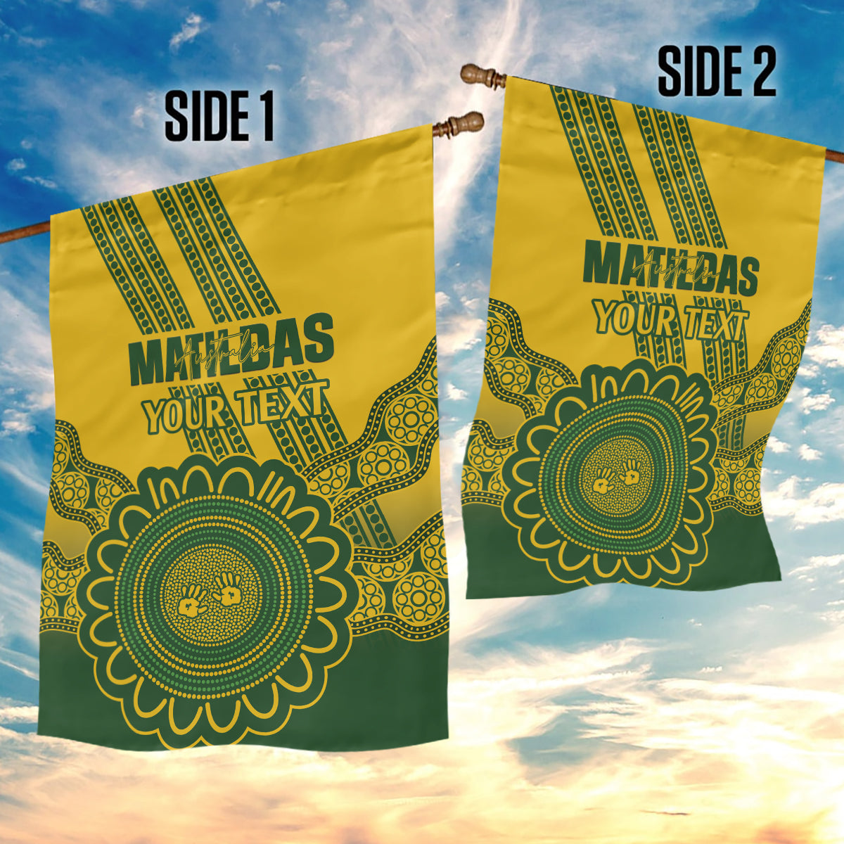 Custom Australia Matildas Garden Flag Aussie Aboriginal Gold Version