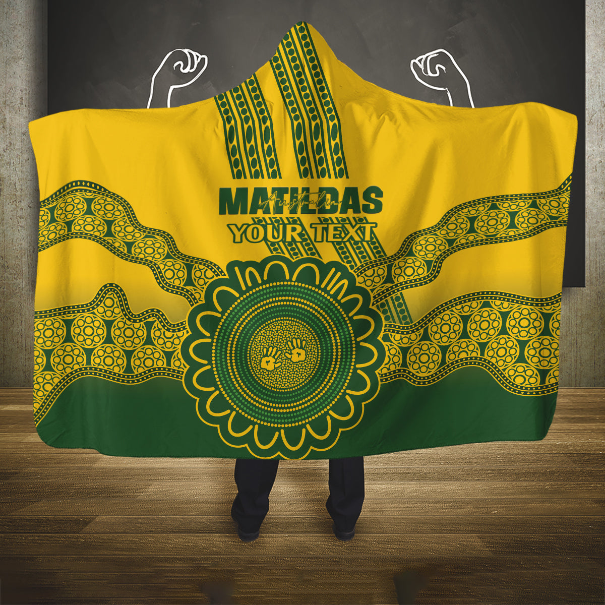 Custom Australia Matildas Hooded Blanket Aussie Aboriginal Gold Version