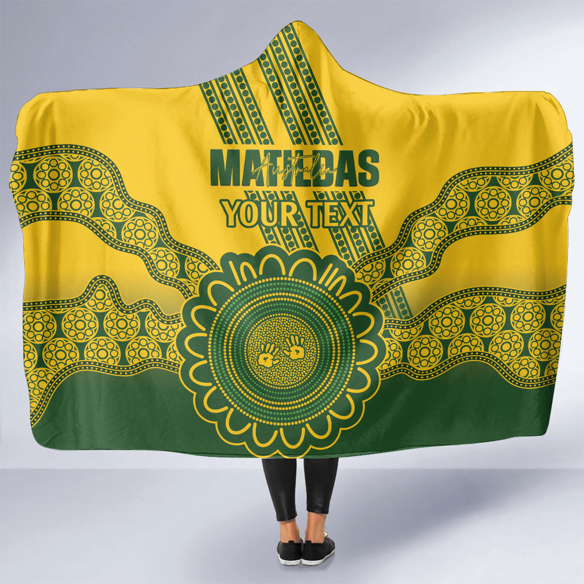 Custom Australia Matildas Hooded Blanket Aussie Aboriginal Gold Version