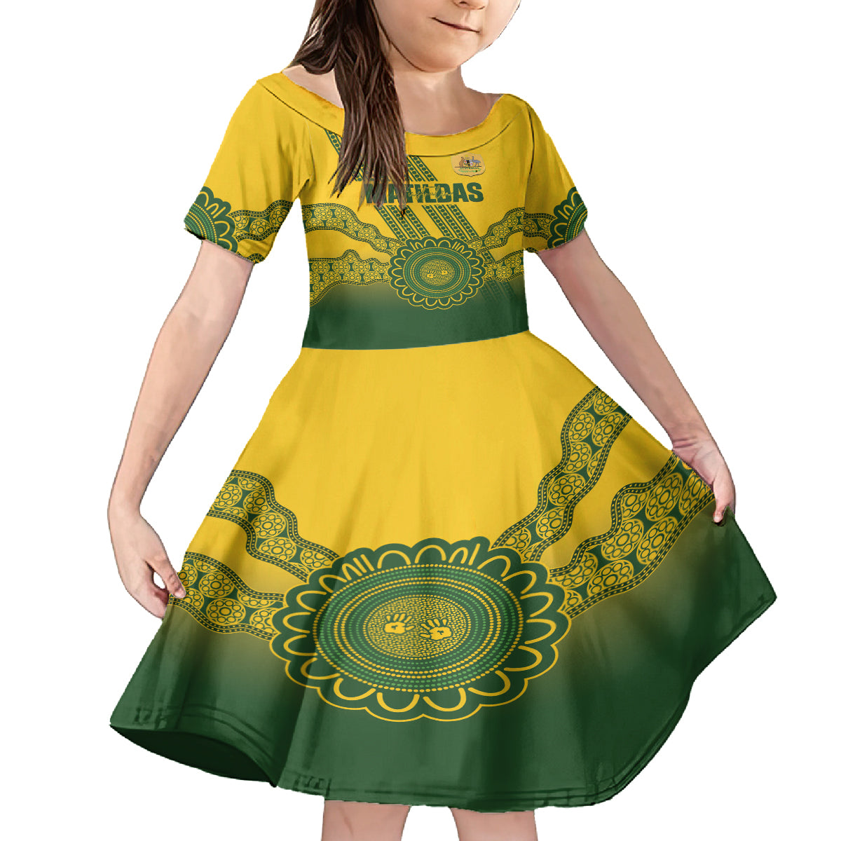 Custom Australia Matildas Kid Short Sleeve Dress Aussie Aboriginal Gold Version