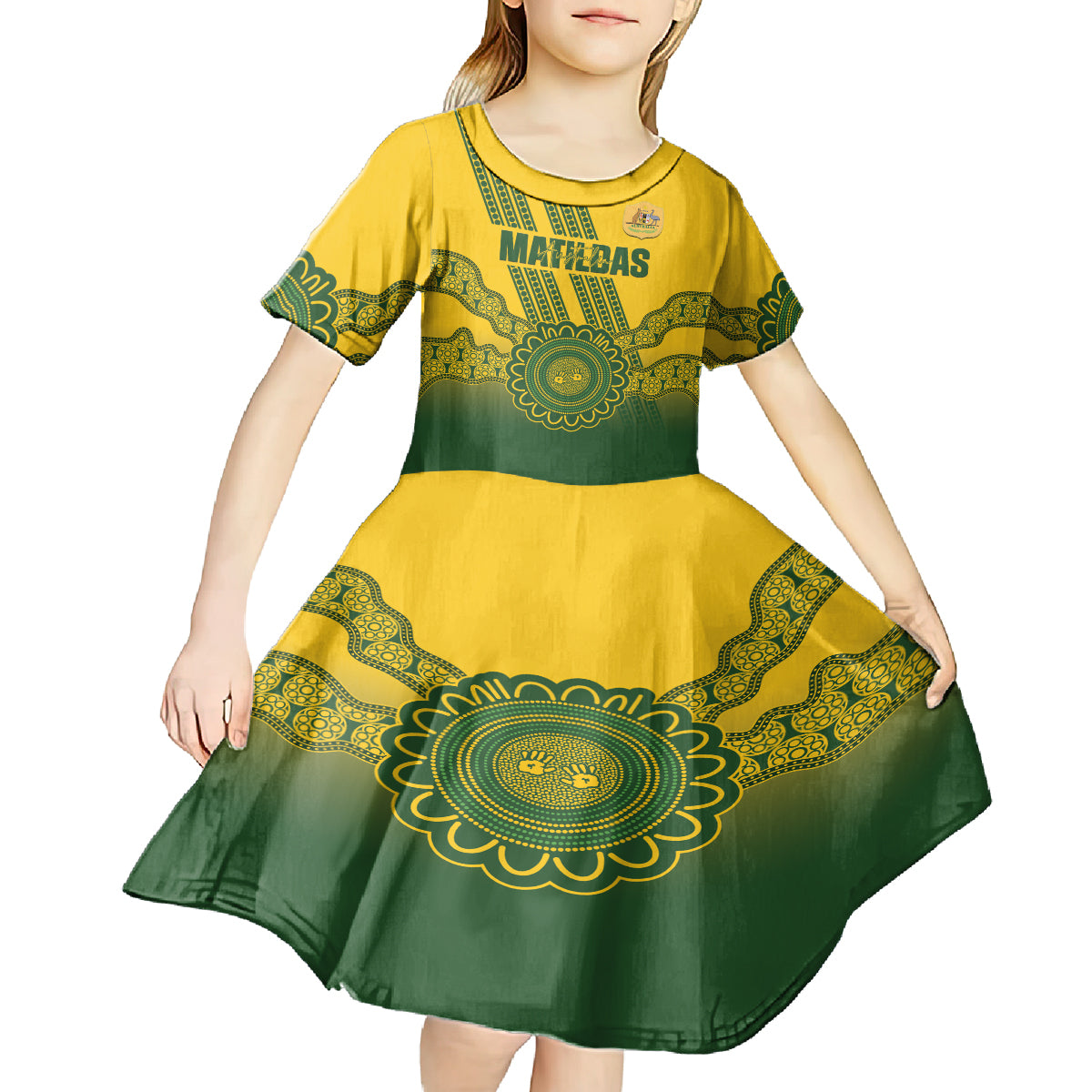 Custom Australia Matildas Kid Short Sleeve Dress Aussie Aboriginal Gold Version