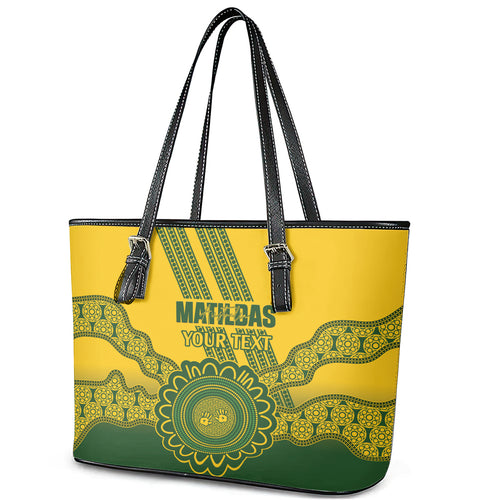 Custom Australia Matildas Leather Tote Bag Aussie Aboriginal Gold Version