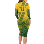 Custom Australia Matildas Long Sleeve Bodycon Dress Aussie Aboriginal Gold Version