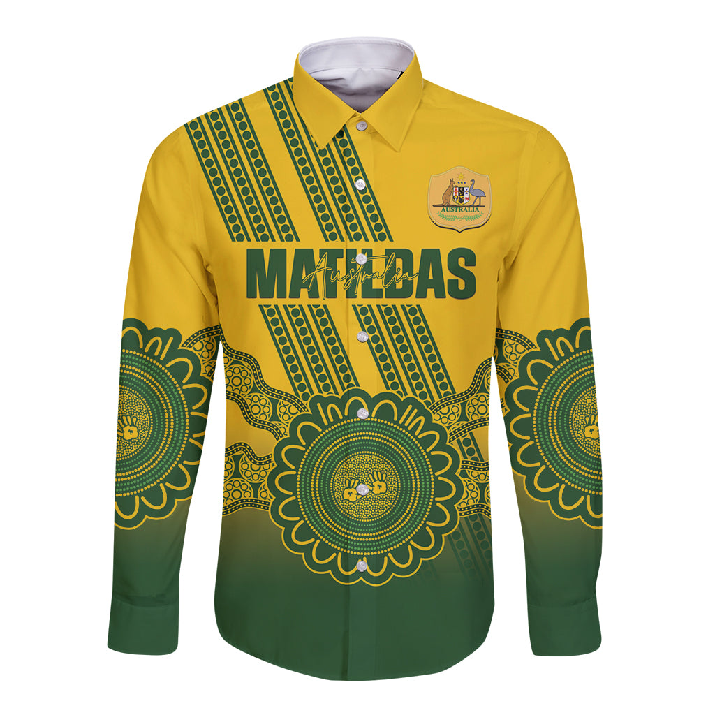 Custom Australia Matildas Long Sleeve Button Shirt Aussie Aboriginal Gold Version