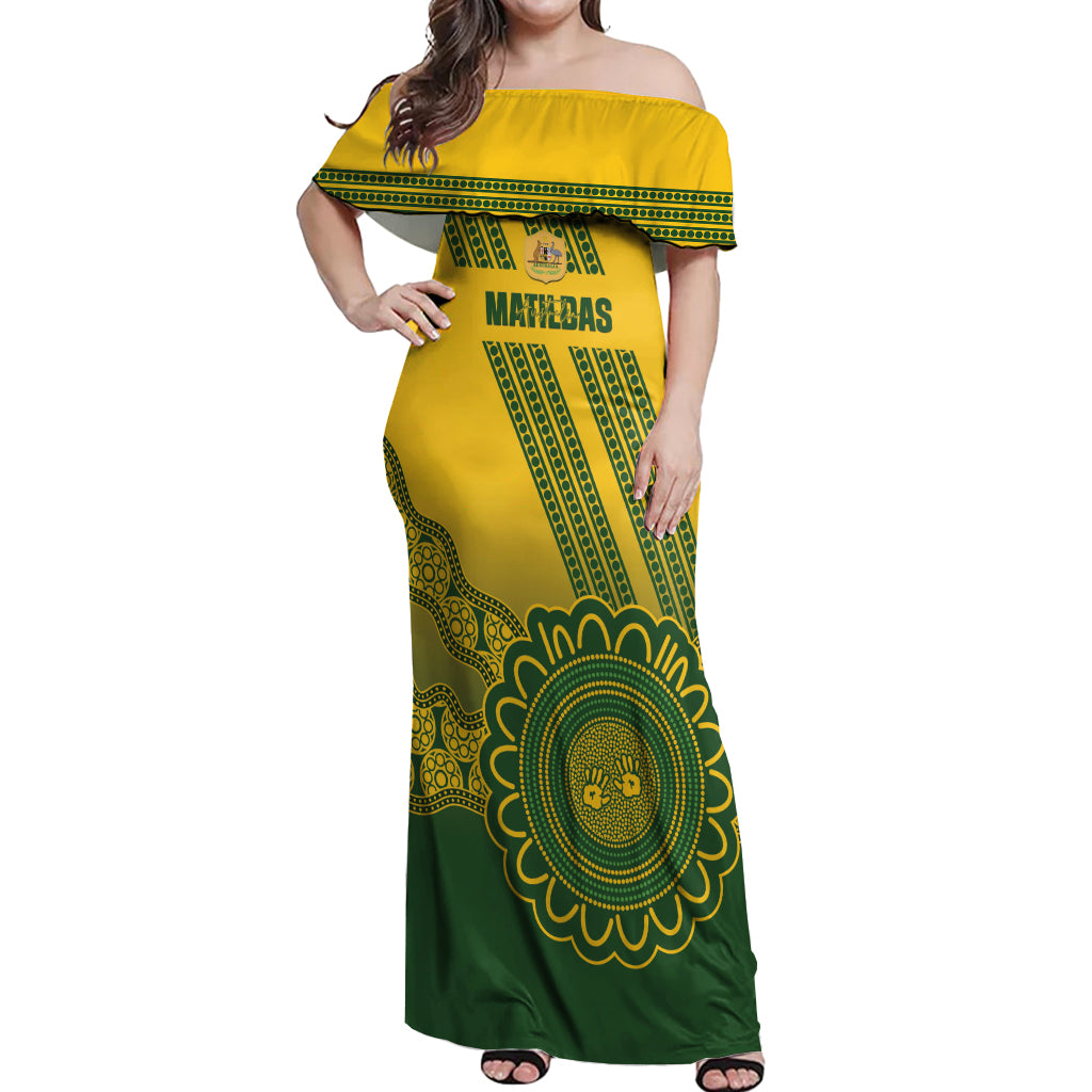 Custom Australia Matildas Off Shoulder Maxi Dress Aussie Aboriginal Gold Version