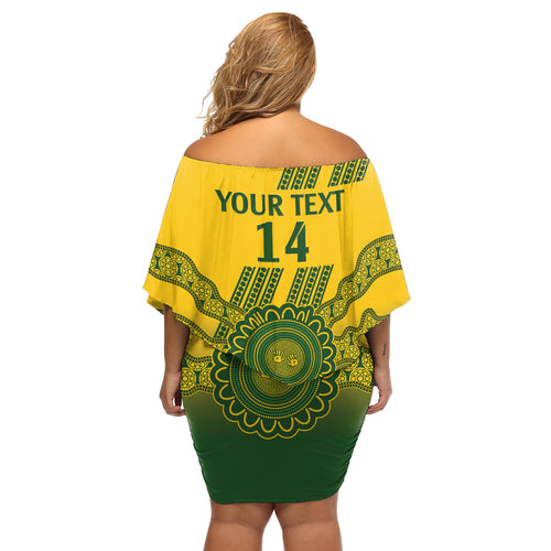 Custom Australia Matildas Off Shoulder Short Dress Aussie Aboriginal Gold Version