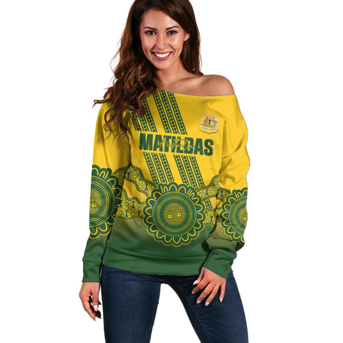 Custom Australia Matildas Off Shoulder Sweater Aussie Aboriginal Gold Version