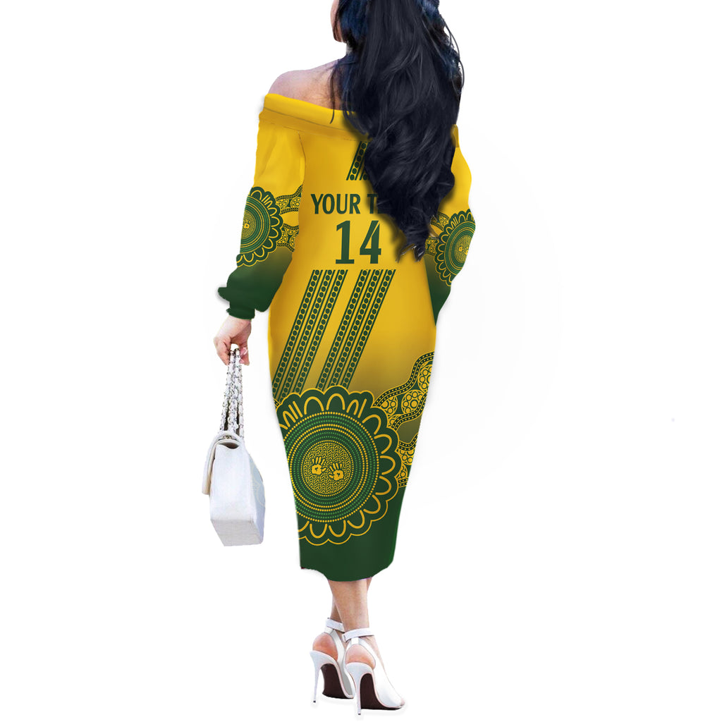 Custom Australia Matildas Off The Shoulder Long Sleeve Dress Aussie Aboriginal Gold Version