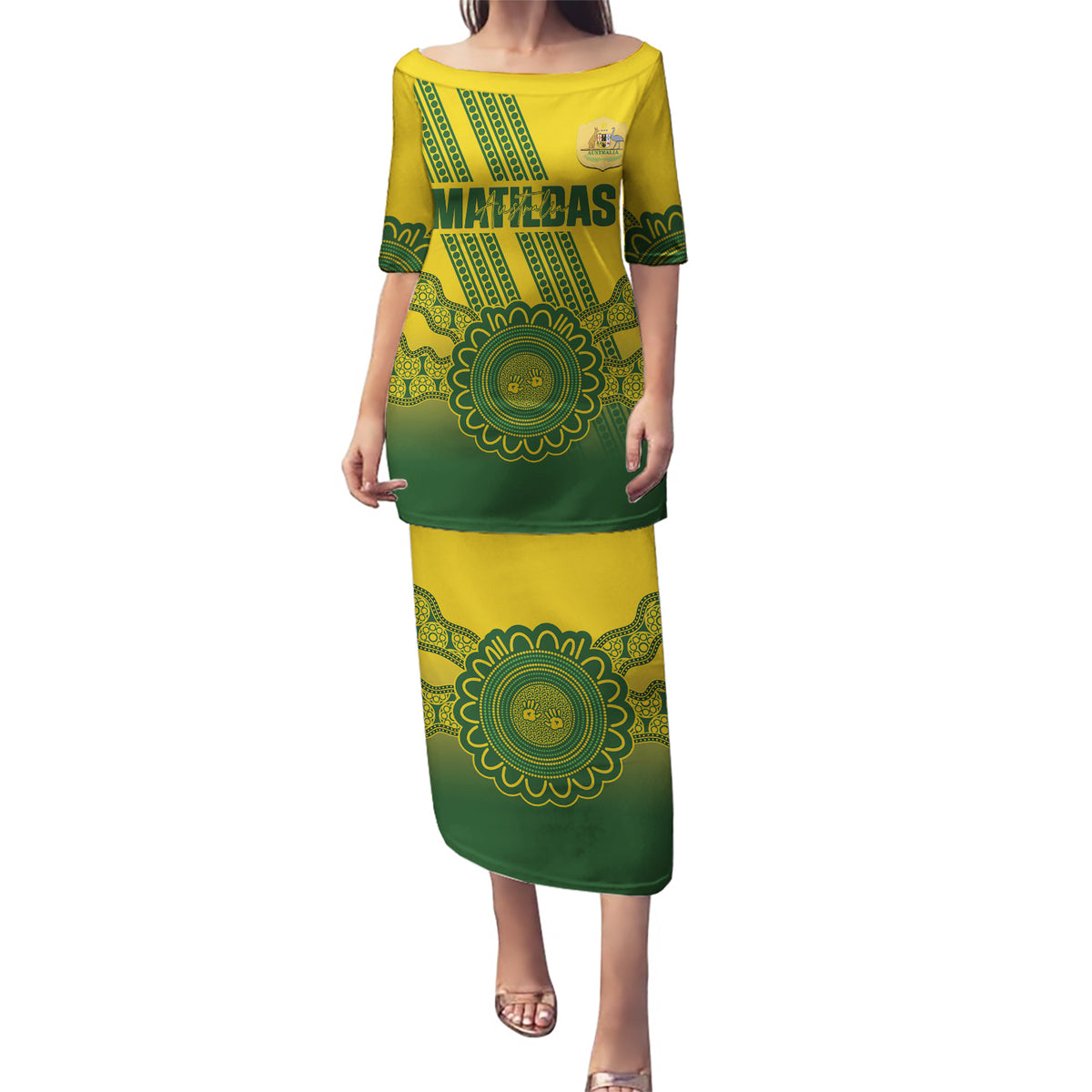 Custom Australia Matildas Puletasi Aussie Aboriginal Gold Version