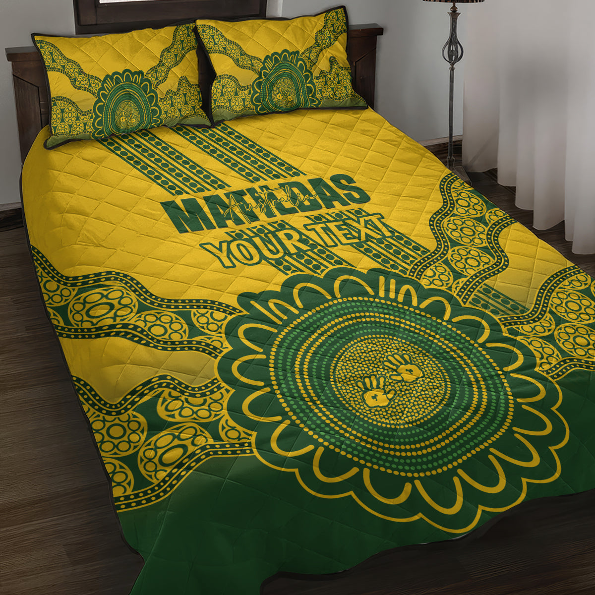 Custom Australia Matildas Quilt Bed Set Aussie Aboriginal Gold Version
