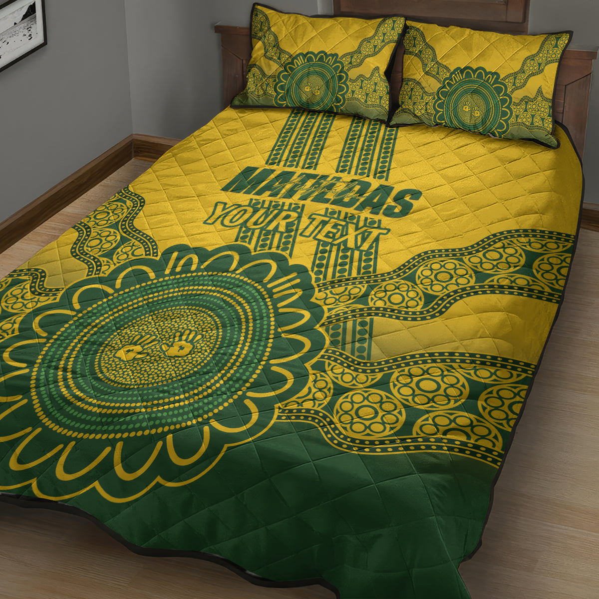 Custom Australia Matildas Quilt Bed Set Aussie Aboriginal Gold Version