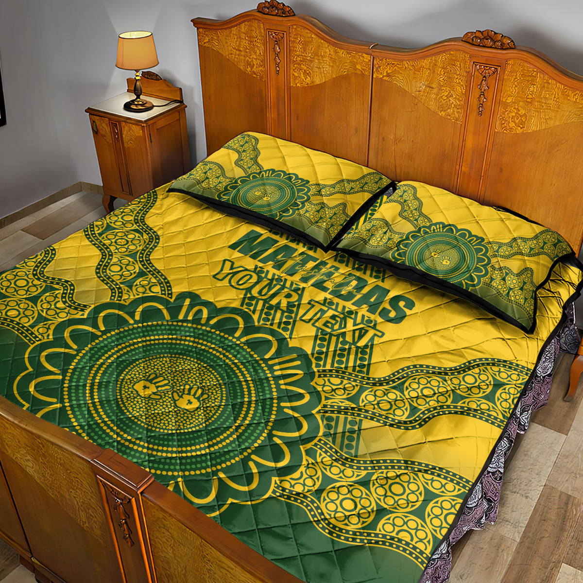 Custom Australia Matildas Quilt Bed Set Aussie Aboriginal Gold Version