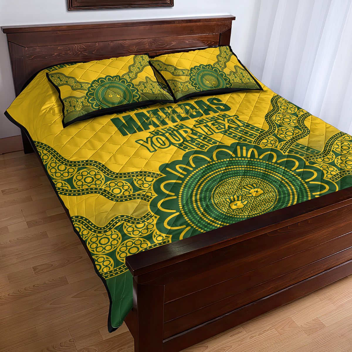 Custom Australia Matildas Quilt Bed Set Aussie Aboriginal Gold Version