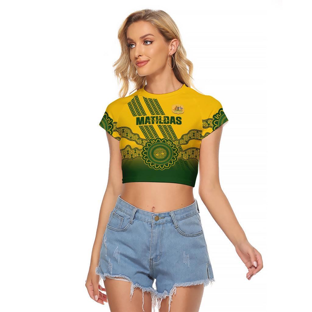 Custom Australia Matildas Raglan Cropped T Shirt Aussie Aboriginal Gold Version
