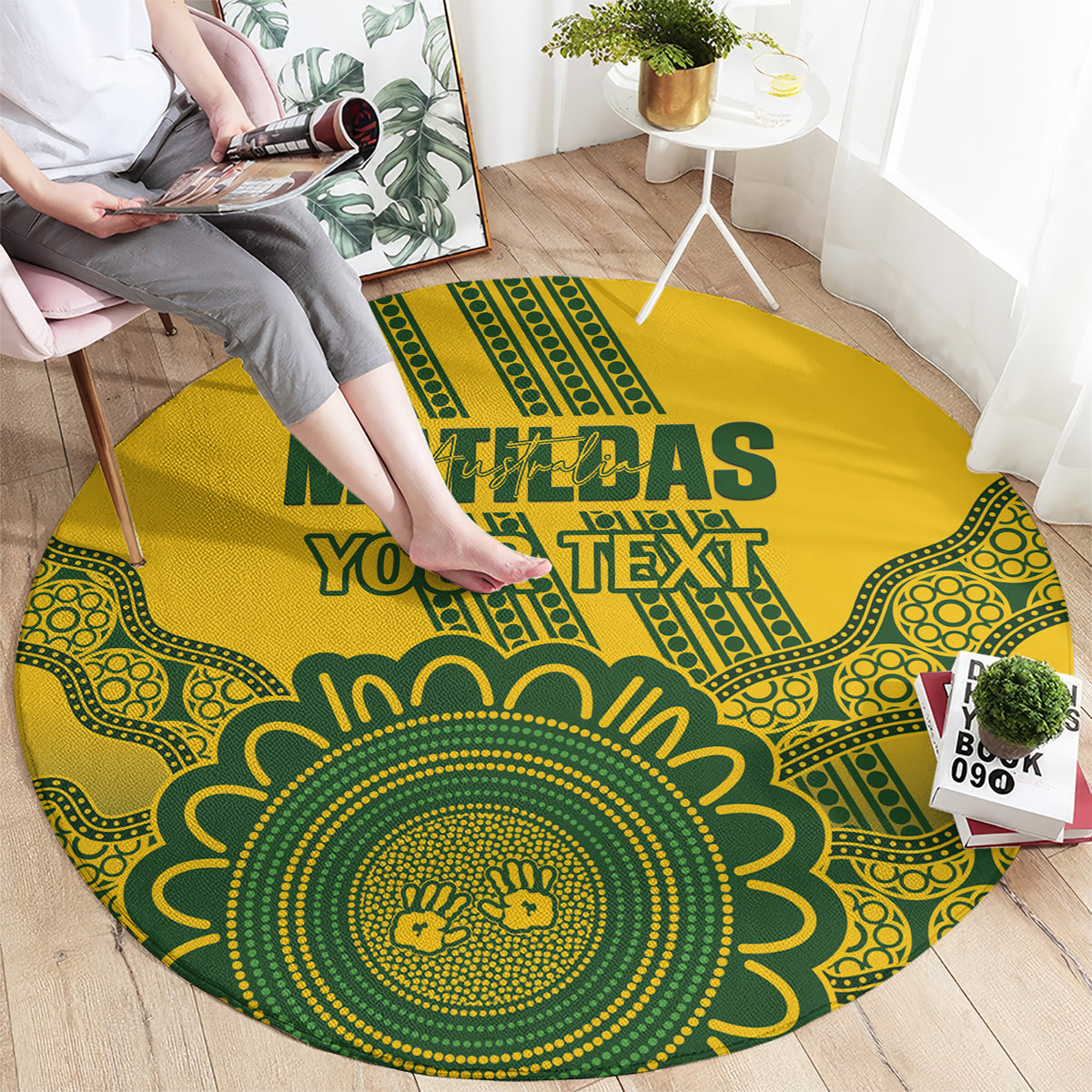 Custom Australia Matildas Round Carpet Aussie Aboriginal Gold Version
