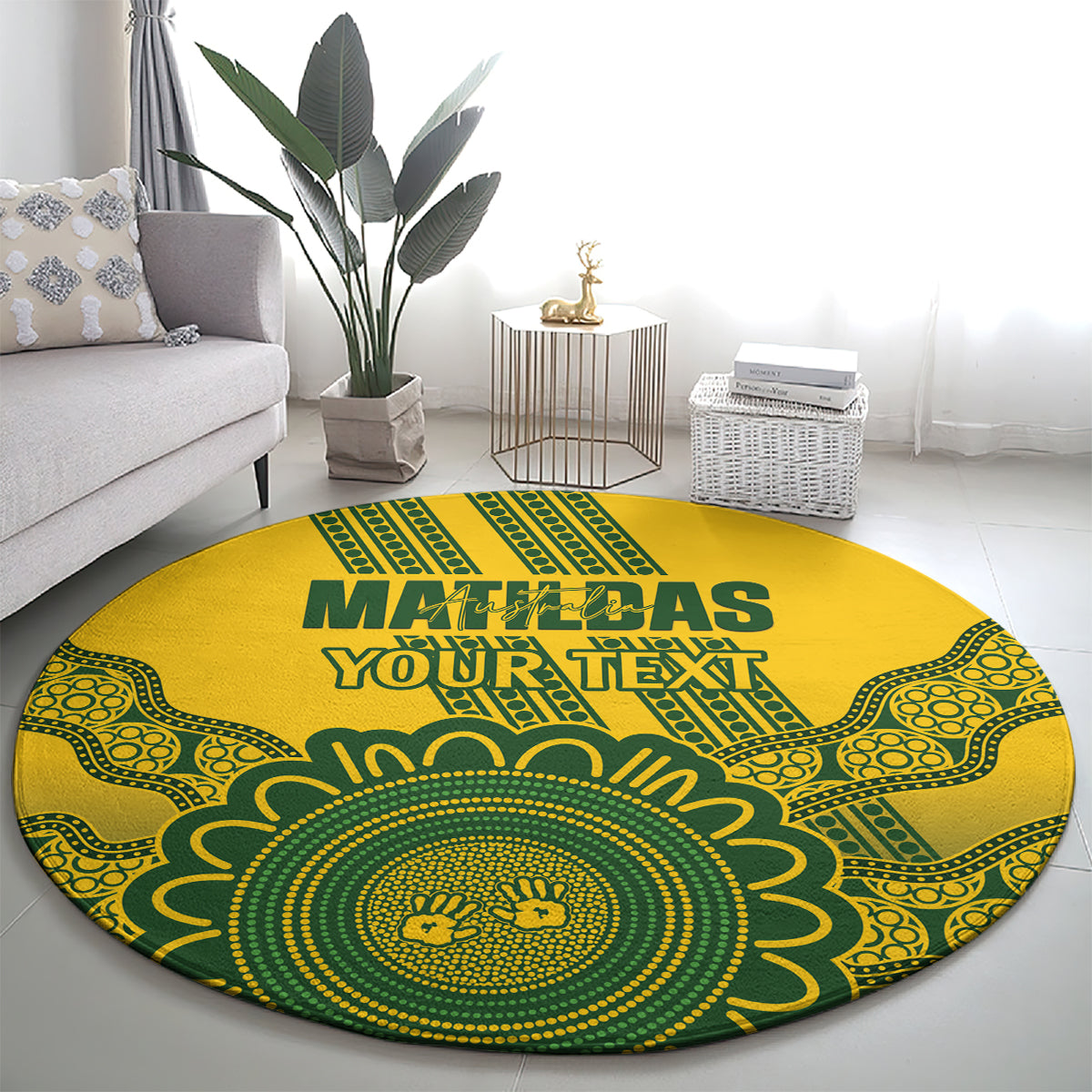 Custom Australia Matildas Round Carpet Aussie Aboriginal Gold Version