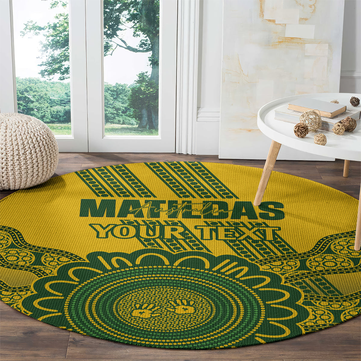 Custom Australia Matildas Round Carpet Aussie Aboriginal Gold Version