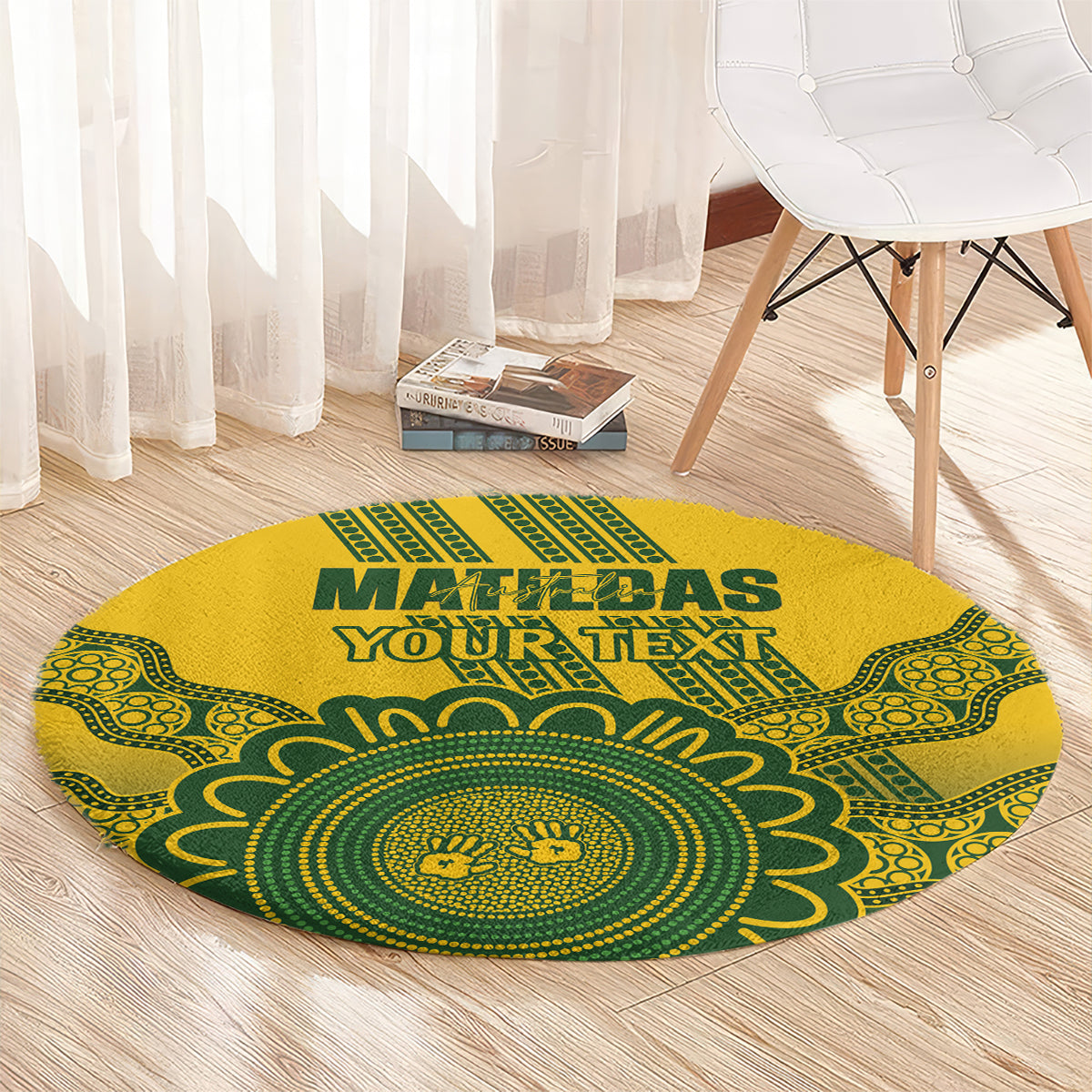 Custom Australia Matildas Round Carpet Aussie Aboriginal Gold Version