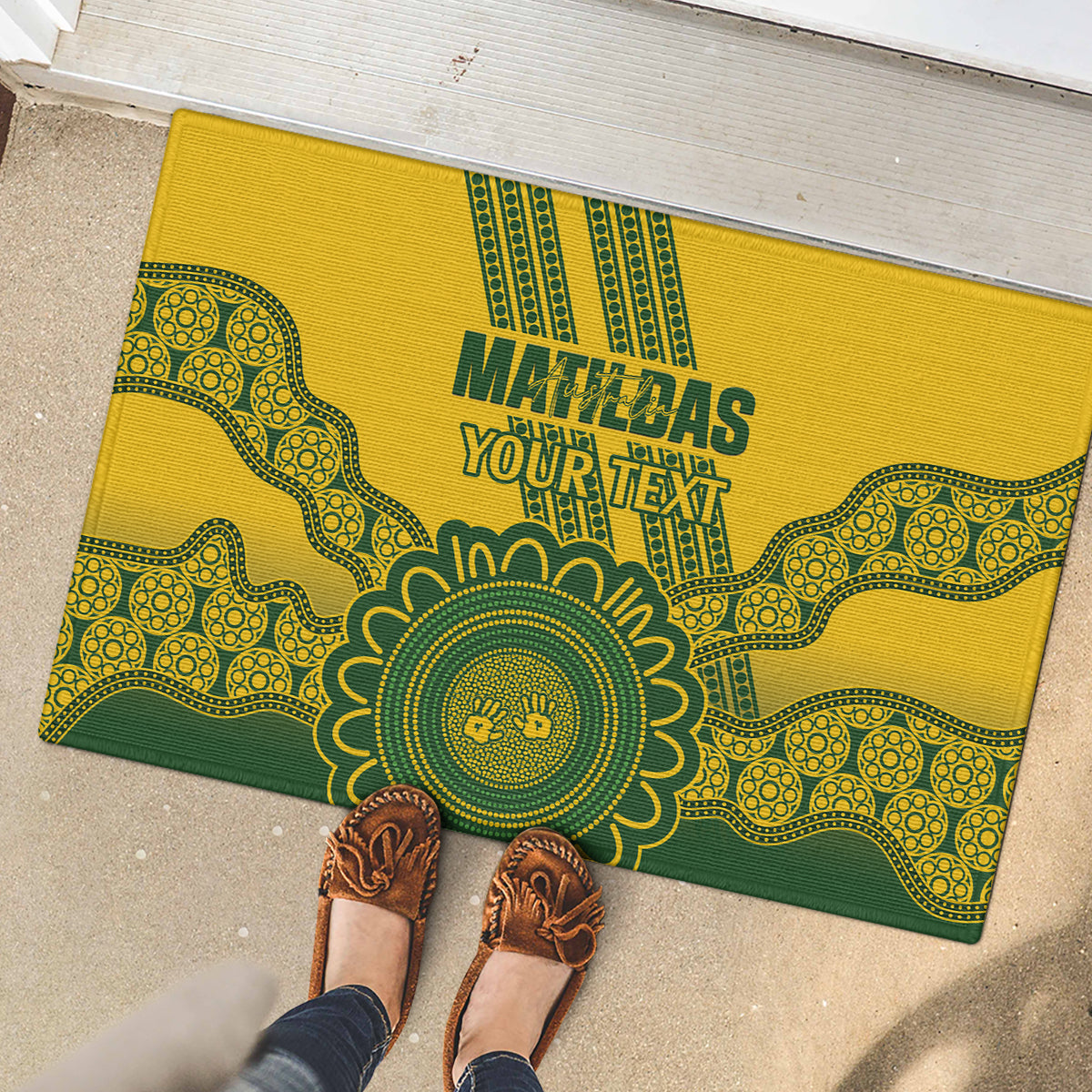 Custom Australia Matildas Rubber Doormat Aussie Aboriginal Gold Version