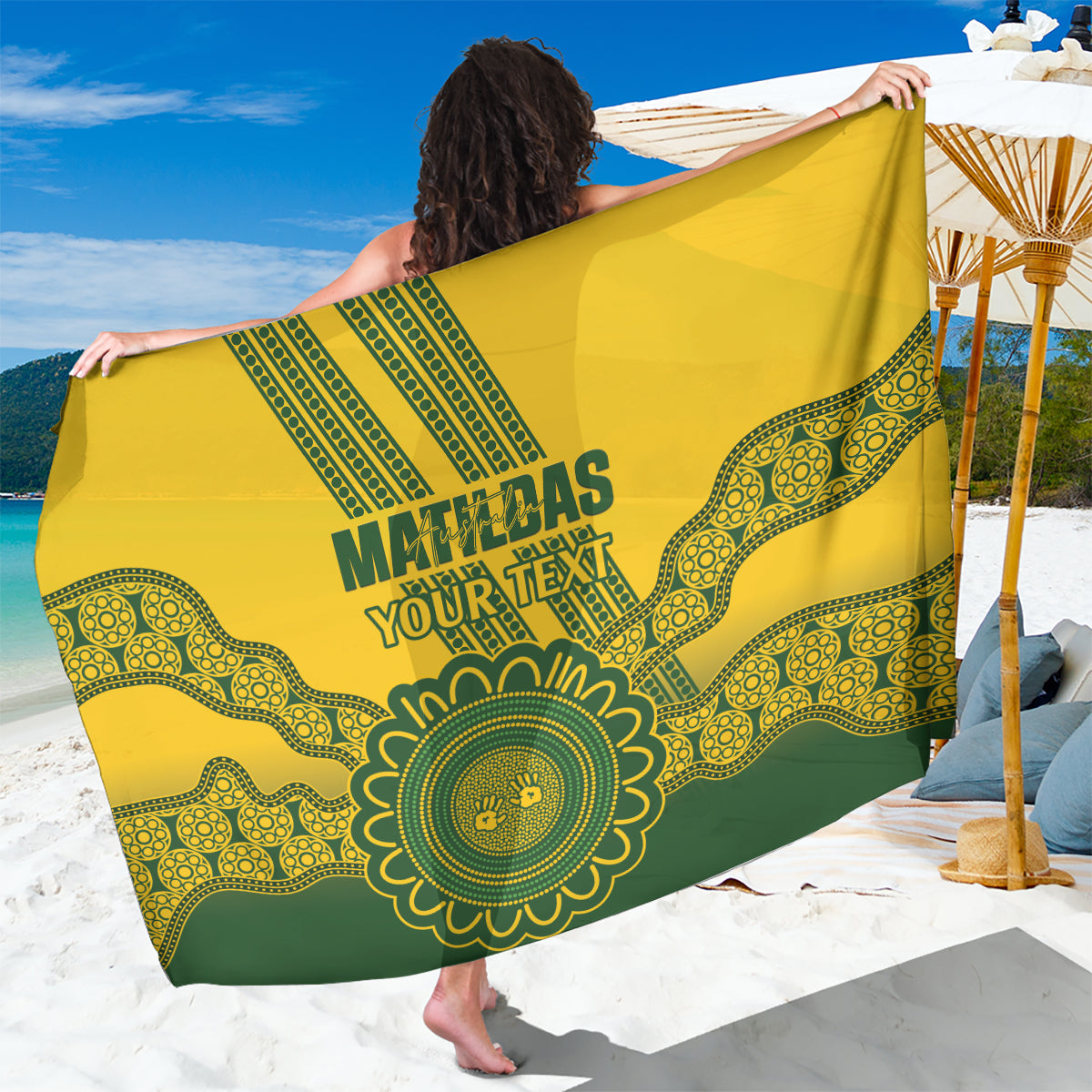 Custom Australia Matildas Sarong Aussie Aboriginal Gold Version