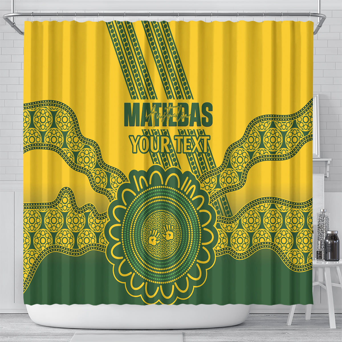 Custom Australia Matildas Shower Curtain Aussie Aboriginal Gold Version
