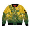 Custom Australia Matildas Sleeve Zip Bomber Jacket Aussie Aboriginal Gold Version