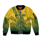Custom Australia Matildas Sleeve Zip Bomber Jacket Aussie Aboriginal Gold Version