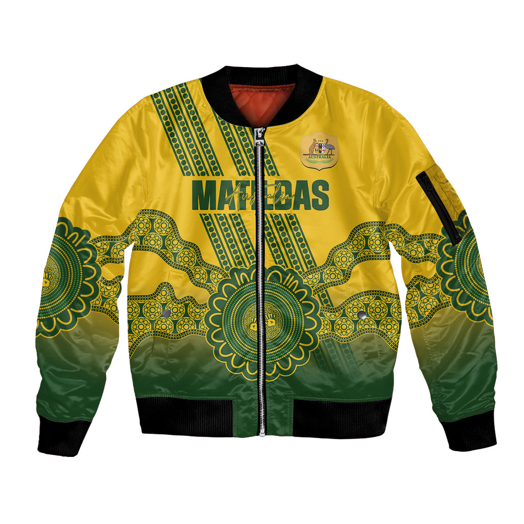 Custom Australia Matildas Sleeve Zip Bomber Jacket Aussie Aboriginal Gold Version