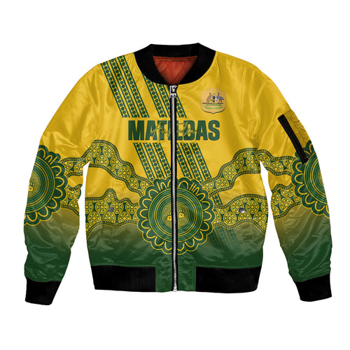 Custom Australia Matildas Sleeve Zip Bomber Jacket Aussie Aboriginal Gold Version