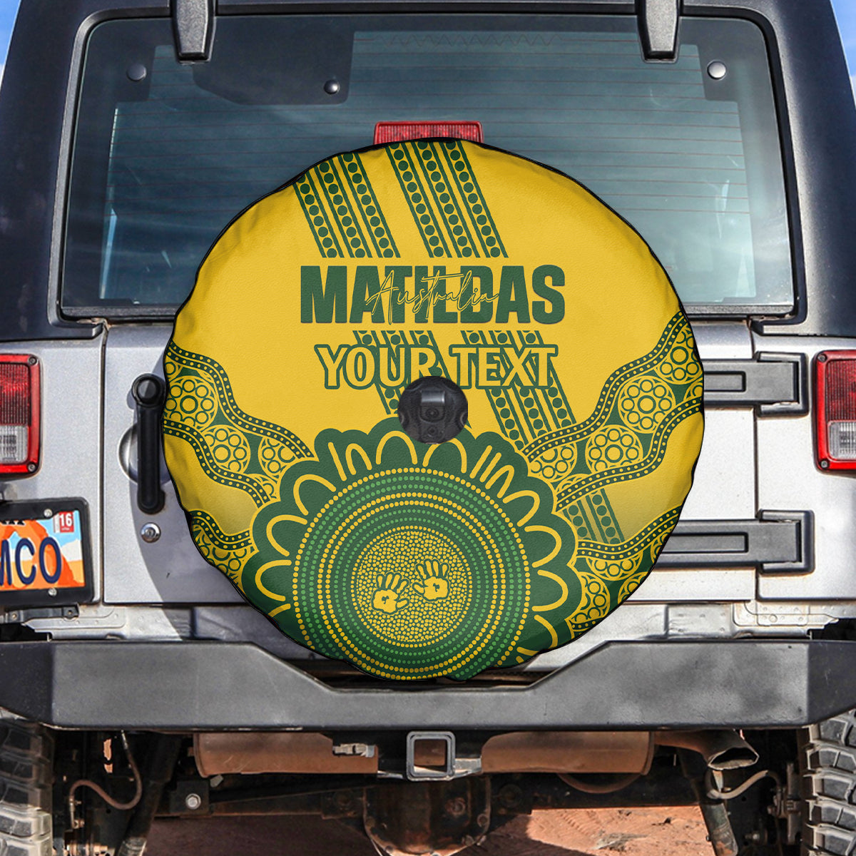 Custom Australia Matildas Spare Tire Cover Aussie Aboriginal Gold Version