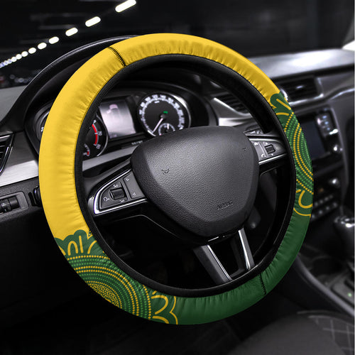 Custom Australia Matildas Steering Wheel Cover Aussie Aboriginal Gold Version