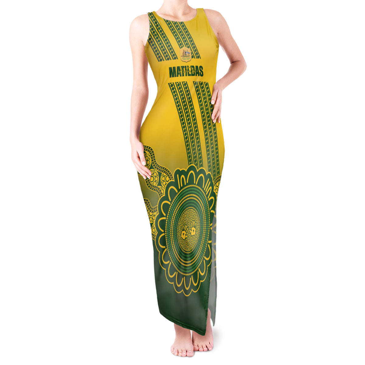 Custom Australia Matildas Tank Maxi Dress Aussie Aboriginal Gold Version