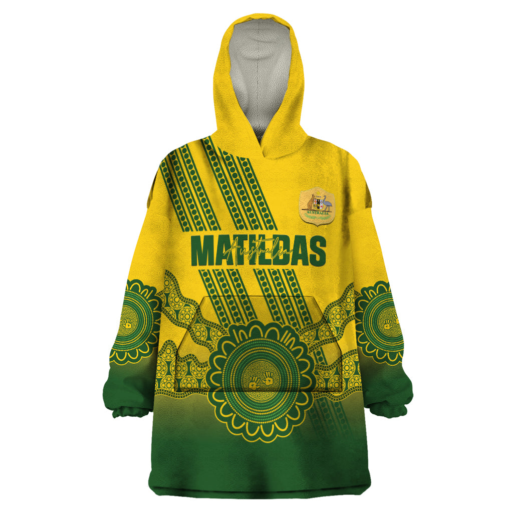 Custom Australia Matildas Wearable Blanket Hoodie Aussie Aboriginal Gold Version