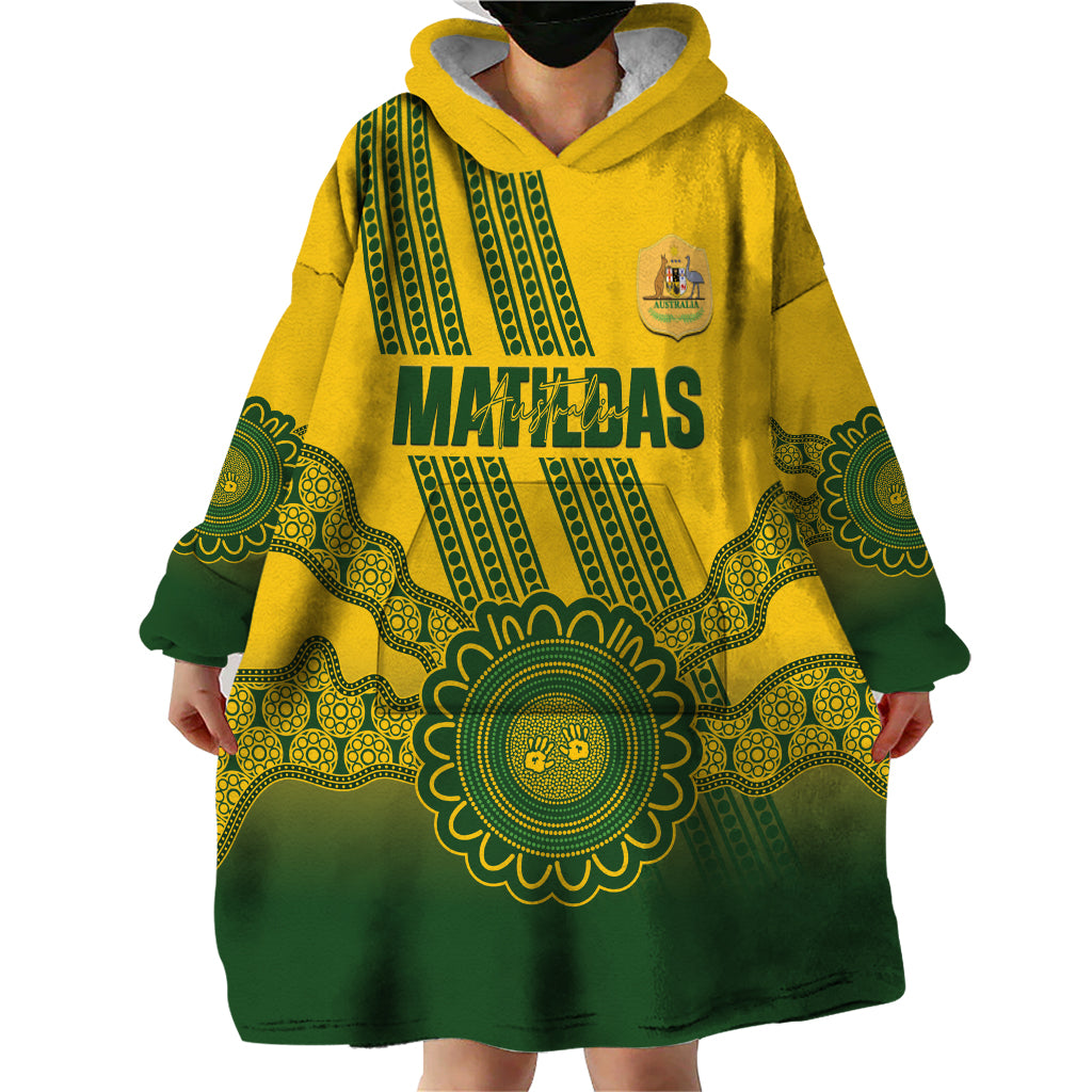 Custom Australia Matildas Wearable Blanket Hoodie Aussie Aboriginal Gold Version