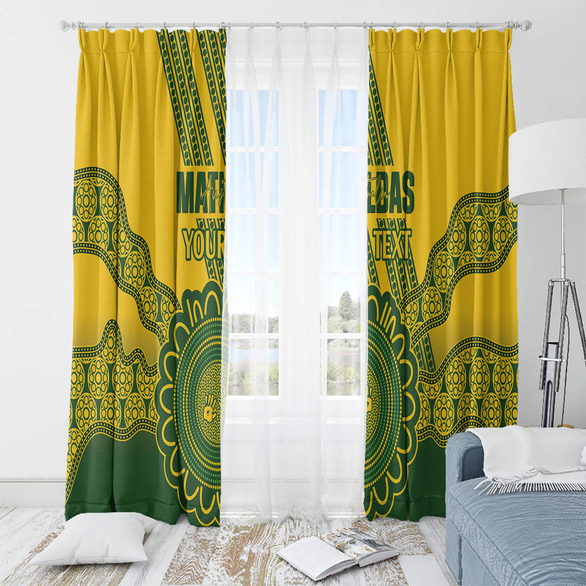 Custom Australia Matildas Window Curtain Aussie Aboriginal Gold Version