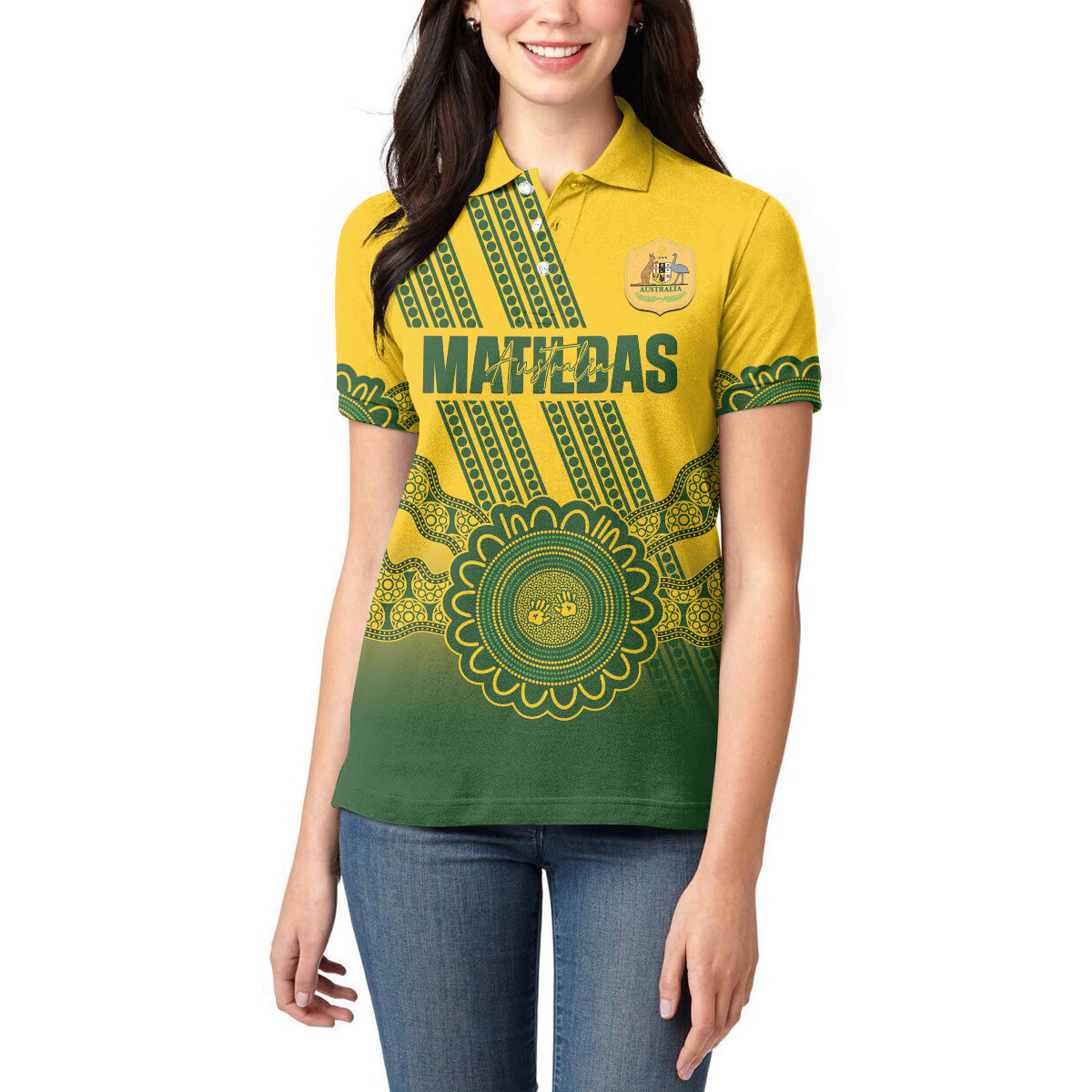 Custom Australia Matildas Women Polo Shirt Aussie Aboriginal Gold Version