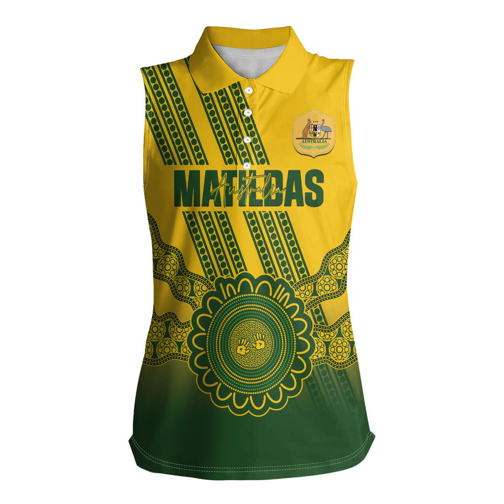 Custom Australia Matildas Women Sleeveless Polo Shirt Aussie Aboriginal Gold Version