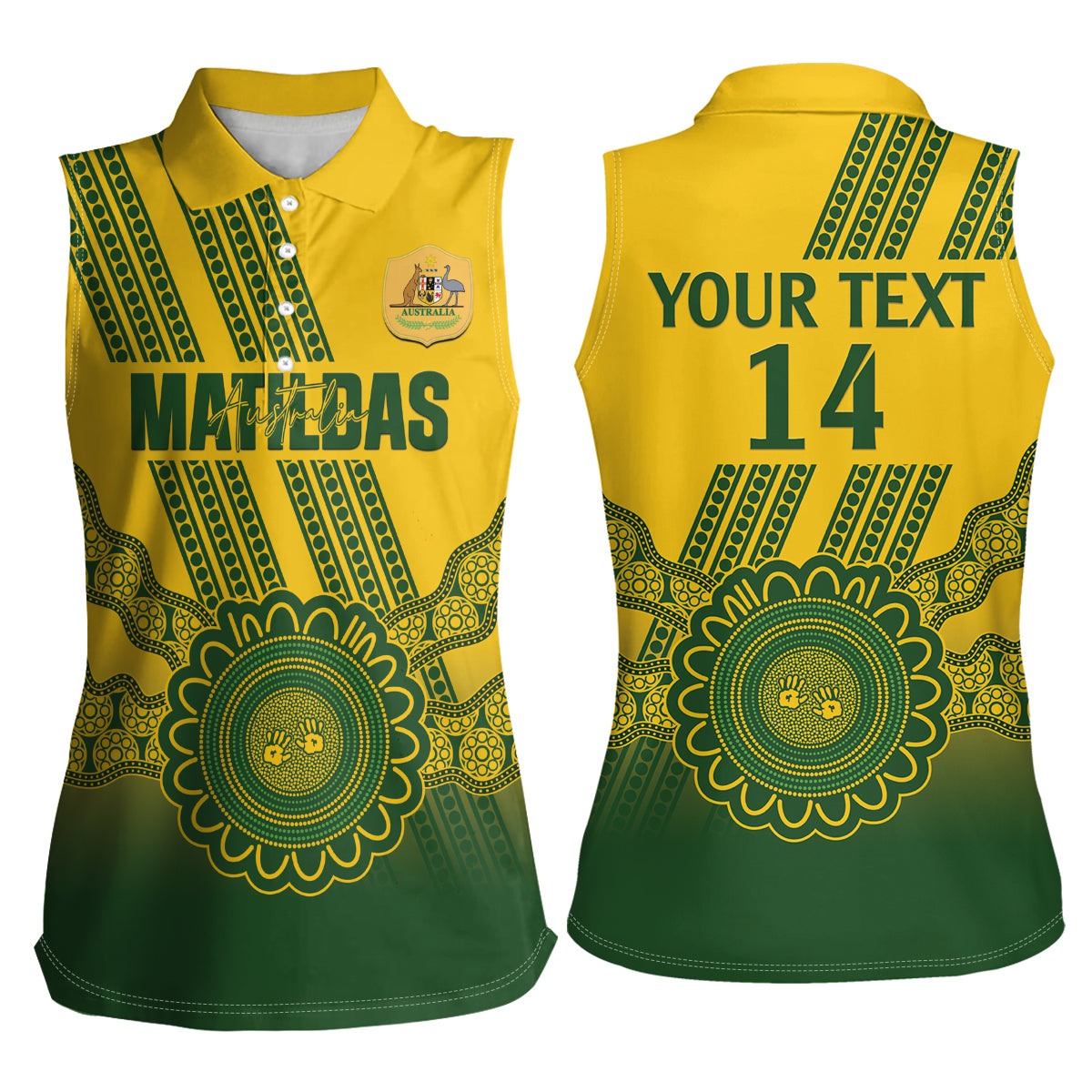 Custom Australia Matildas Women Sleeveless Polo Shirt Aussie Aboriginal Gold Version