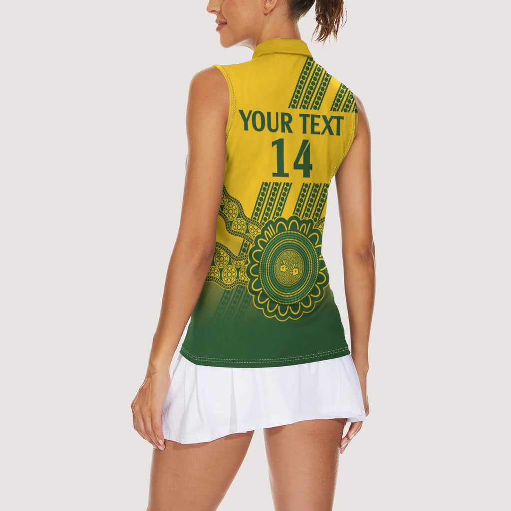 Custom Australia Matildas Women Sleeveless Polo Shirt Aussie Aboriginal Gold Version