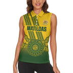 Custom Australia Matildas Women Sleeveless Polo Shirt Aussie Aboriginal Gold Version