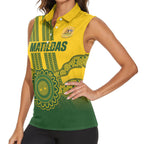 Custom Australia Matildas Women Sleeveless Polo Shirt Aussie Aboriginal Gold Version