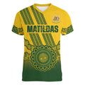 Custom Australia Matildas Women V-Neck T-Shirt Aussie Aboriginal Gold Version