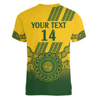 Custom Australia Matildas Women V-Neck T-Shirt Aussie Aboriginal Gold Version