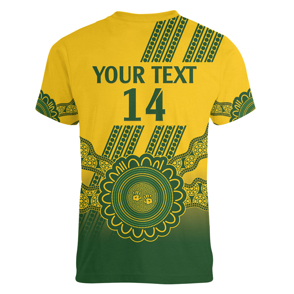 Custom Australia Matildas Women V-Neck T-Shirt Aussie Aboriginal Gold Version